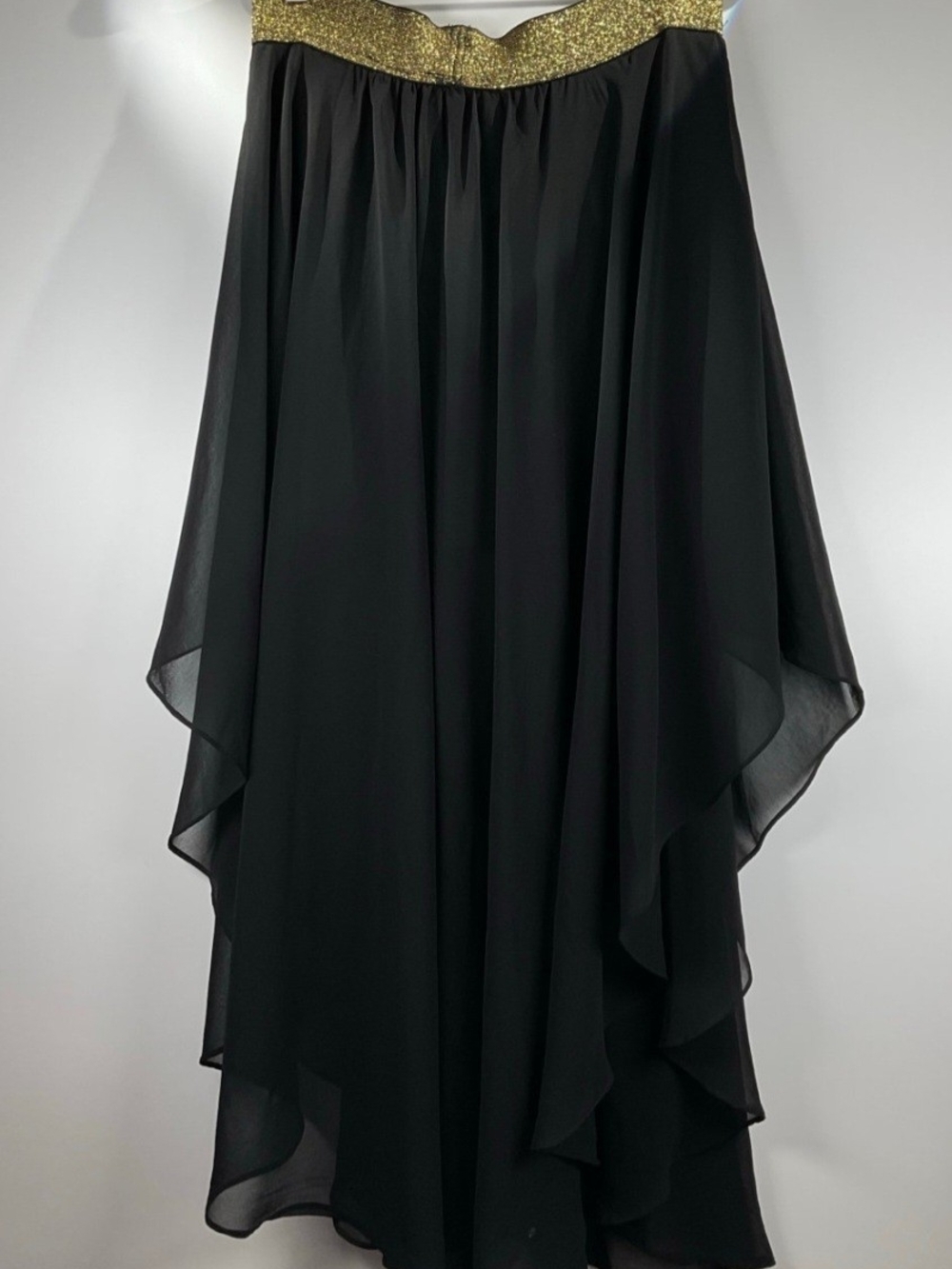 DO+BE Black Chiffon High-Low Skirt with Gold Waistband